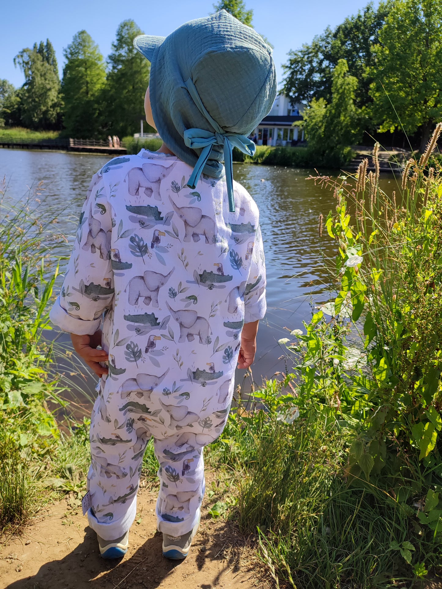 Musselin Sonnenmütze mit Nackenschutz