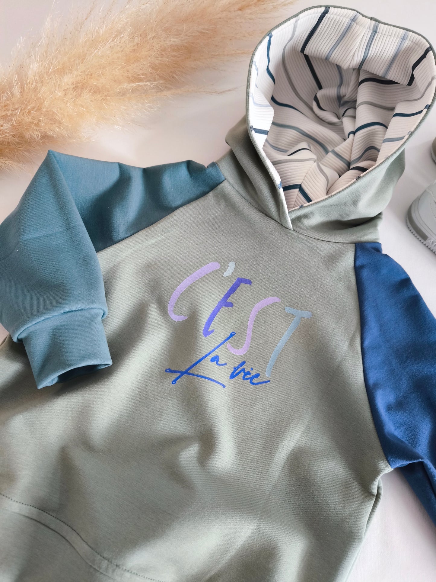Goody Hoody Kapuzenpullover Colour Blocking Style "Cést la Vie" Gr. 98