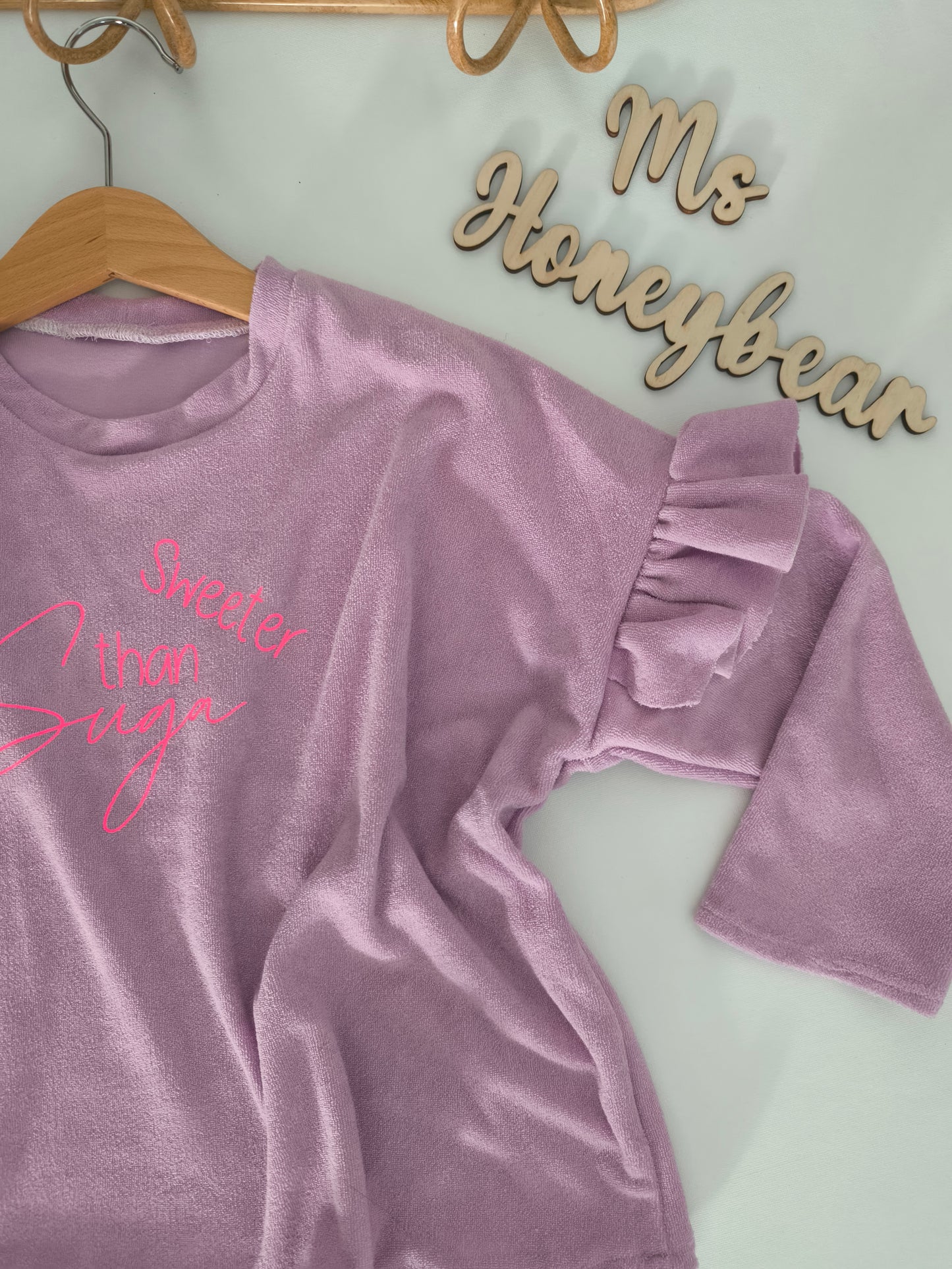 Easy Sweater Flieder Jersey Frottee "Sweeter than Suga" Gr. 98/104