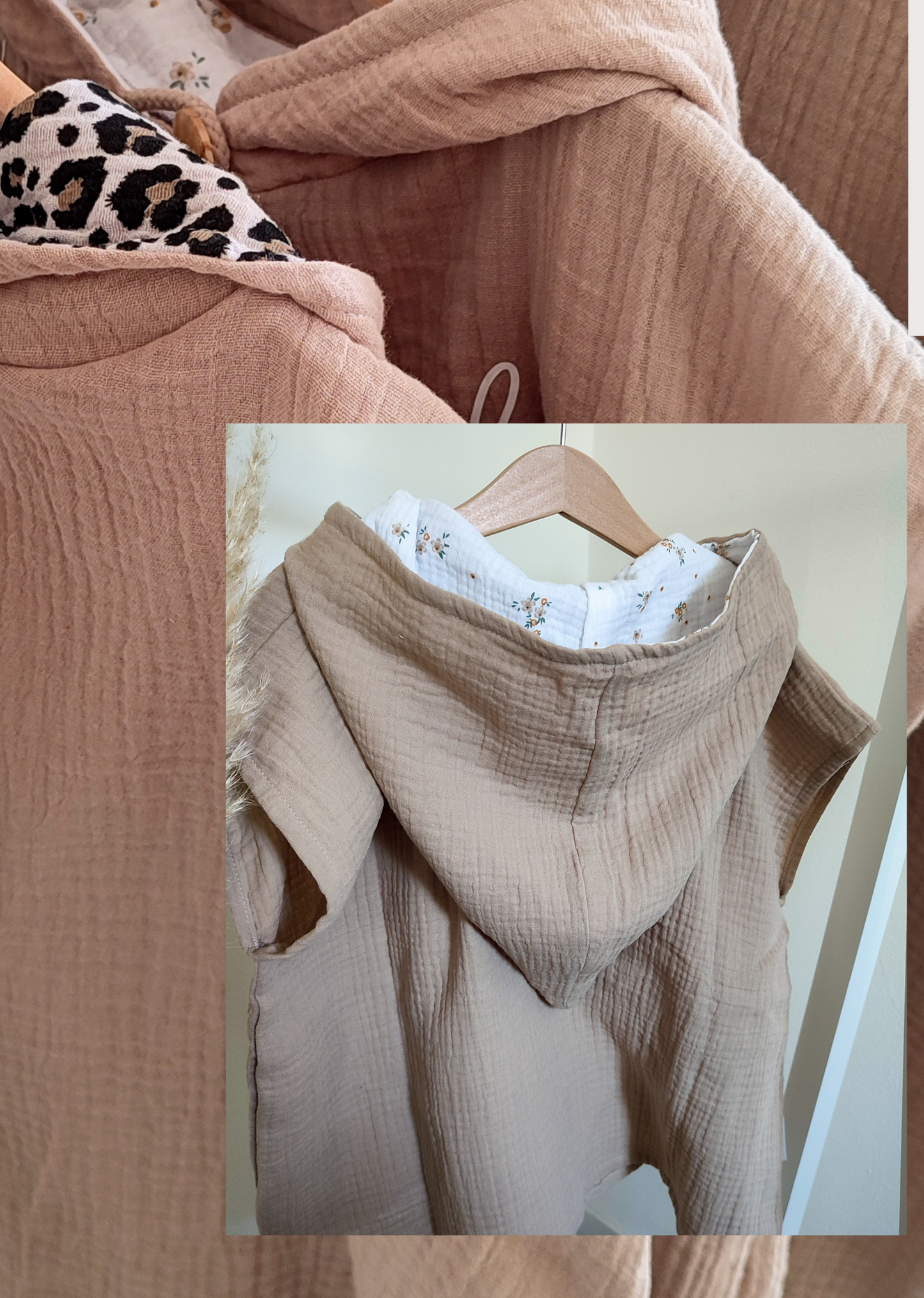 Musselin Badeponcho Beige "Blumenwiese" 2 - 4 Jahre