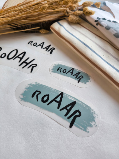 Bügelbild Dinosaurier Crew "Roaar" Schriftzug