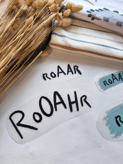 Bügelbild Dinosaurier Crew "Roaar" Schriftzug