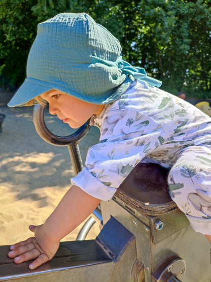 Musselin Sonnenmütze mit Nackenschutz