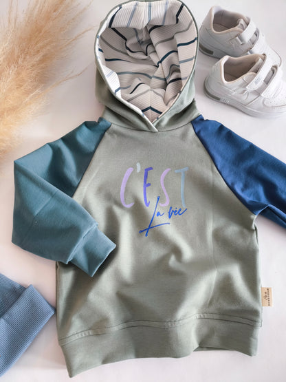 Goody Hoody Kapuzenpullover Colour Blocking Style  "Cést la Vie" Gr. 98