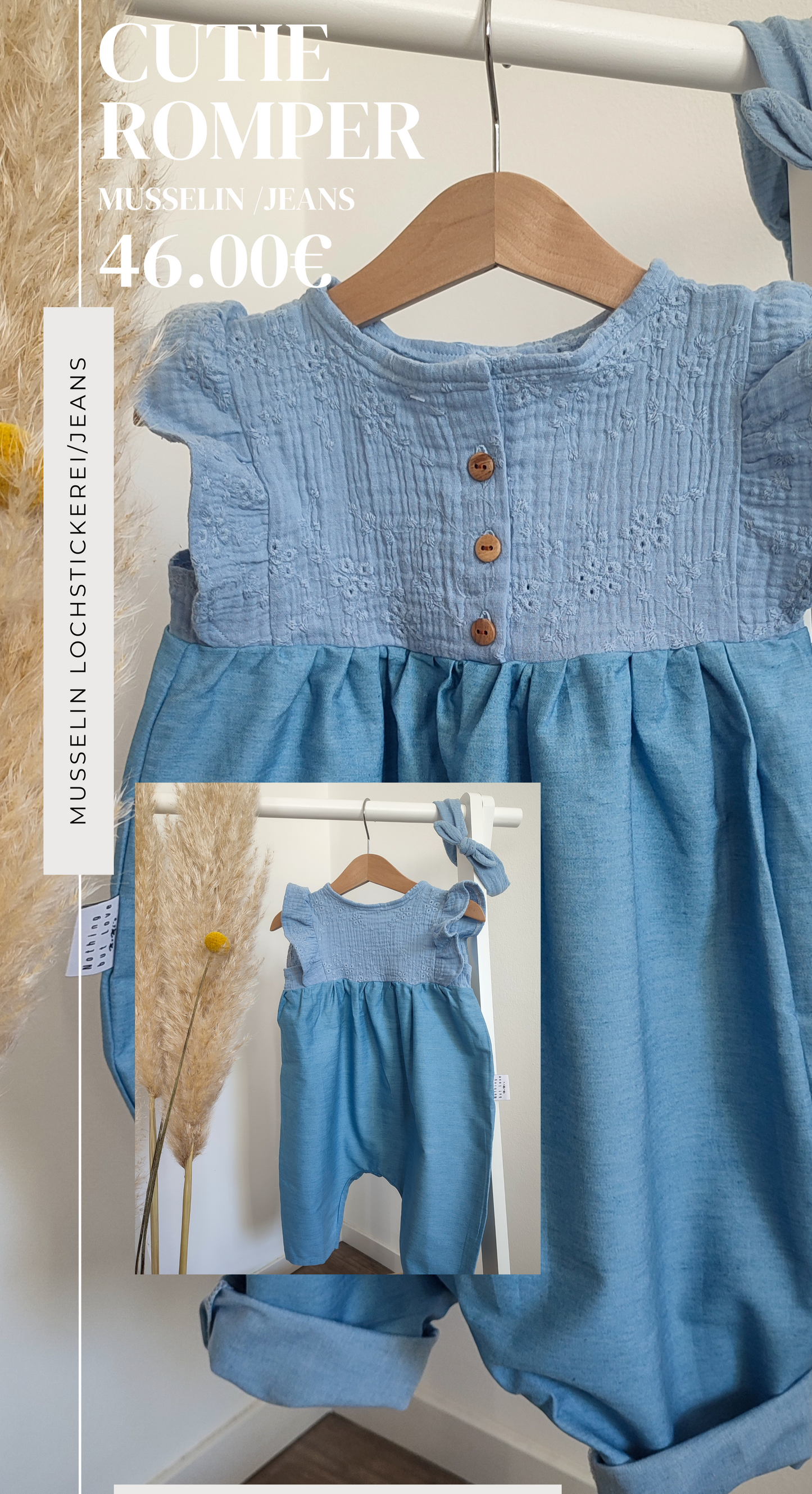 Cutie Romper Jeans Stickerei Gr. 3-6 Monate