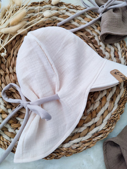Musselin Sonnenmütze mit Nackenschutz